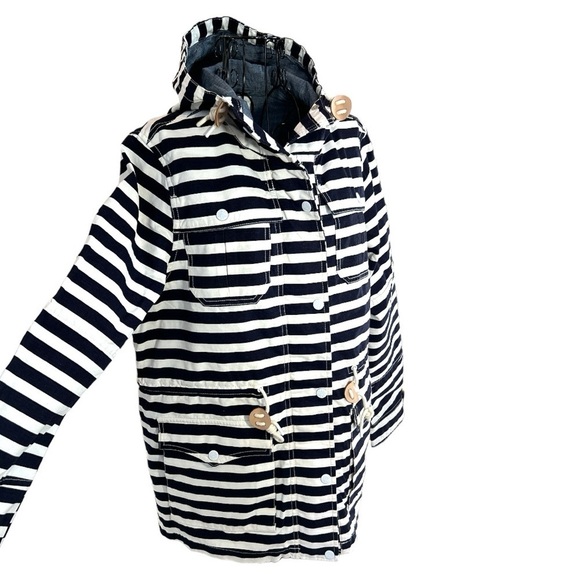 Levi's Trekking Parka Striped Hooded Jacket Nautical Canvas Navy/White Large NWT - Picture 2 of 11